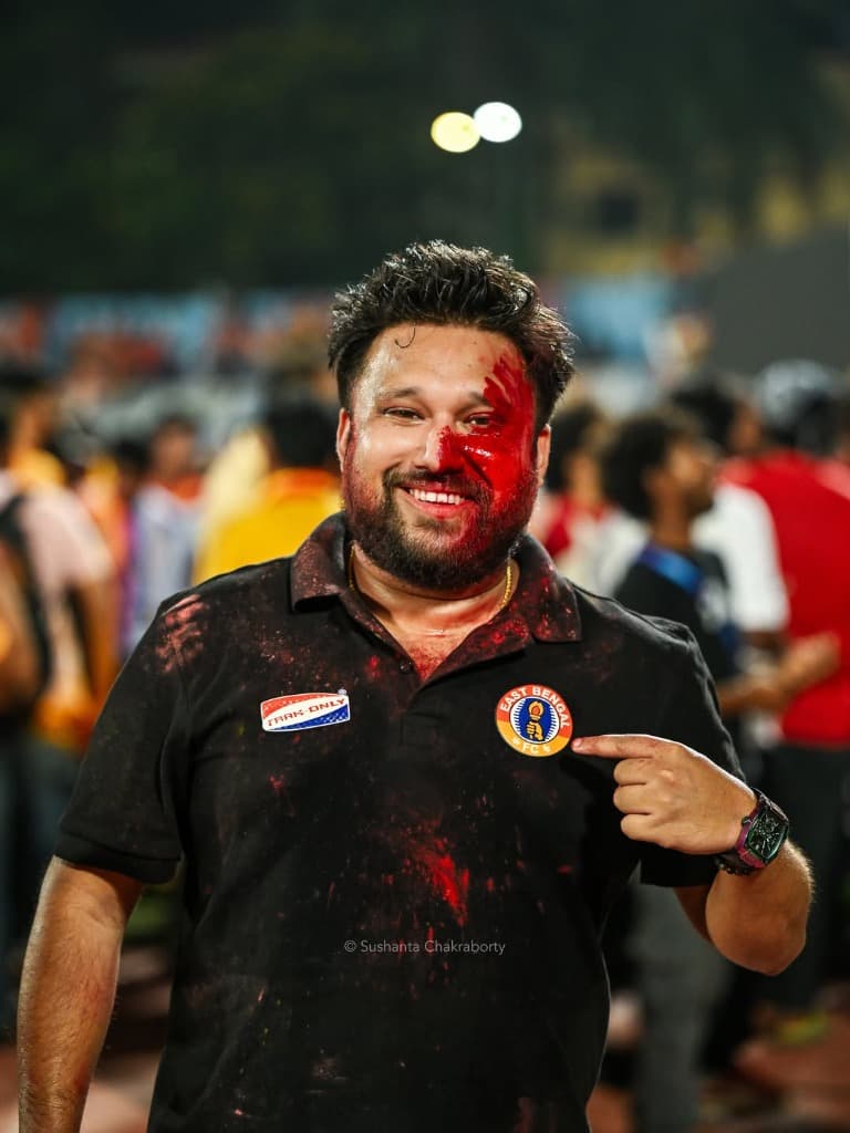 Sayan Chakraborty celebrating East Bengal FC winning the ISL championship after 22 years